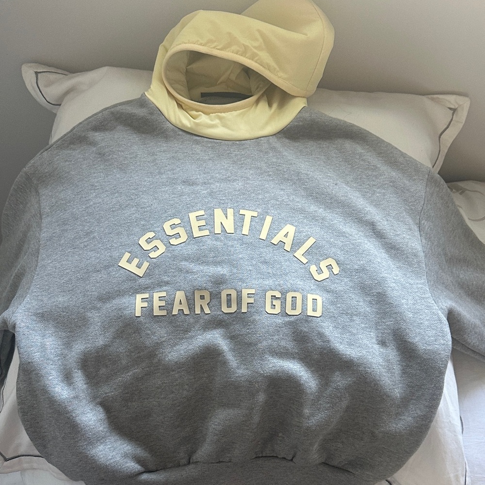 Fear of God Essentials Kids Nylon Fleece Hoodie Dark Heather Oatmeal/Yellow